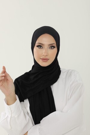 Schwarzer luxuriöser Schal aus gekämmter Baumwolle – Damen-Hijab-Jersey-Hijab-Lycra-Schal LUXUS - 6
