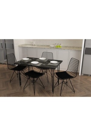 Schwarzer Marmortisch mit 4 Stühlen und Esszimmergarnitur Tischset02 - 1