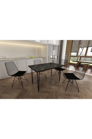Schwarzer Marmortisch mit 4 Stühlen und Esszimmergarnitur Tischset02 - 3