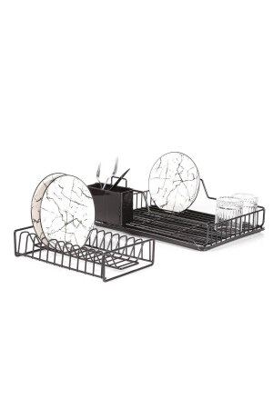 Schwarzer, PE-beschichteter, zweistufiger, modularer Teller-/Geschirrständer aus Edelstahl - 8