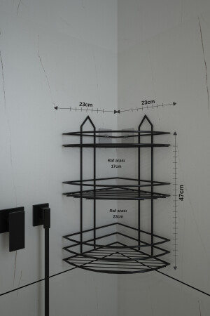 Schwarzer, rostfreier 3-stufiger Eck-Shampoo-Halter für Badezimmer, Schwammhalter, Duschregal Ek03 alpersbk002 - 8