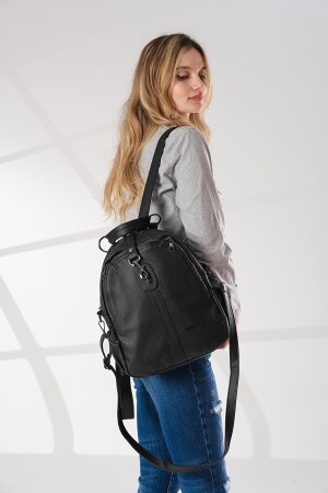 Schwarzer Rucksack mit 9 Fächern und Geldbörse für Damen, Kombination TM1019-5 - 4