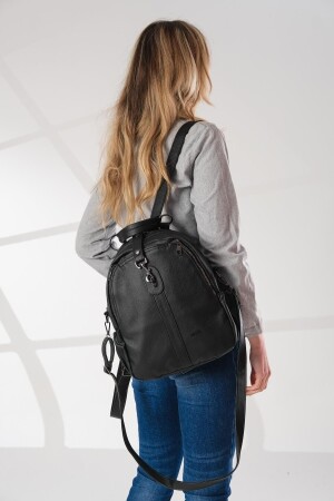 Schwarzer Rucksack mit 9 Fächern und Geldbörse für Damen, Kombination TM1019-5 - 7