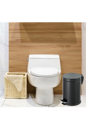 Schwarzer Stahl 4er-Set 3-Liter-Pedal-Mülleimer WC Toilettenbürste Seifenschale Zahnbürstenhalter Badezimmer-Set gorbanyo3lt1 - 3