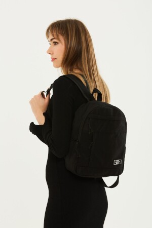 Schwarzer U1-Rucksack mit 3 Reißverschlüssen und 5 Fächern aus Canvas-Stoff, Unisex, Schule, Sport, täglicher Gebrauch, U: 35 - 1