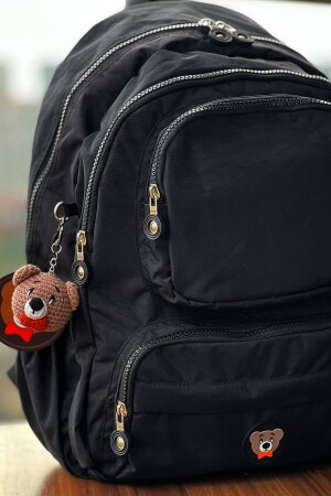 Schwarzer Unisex-Rucksack für die Schule – Laptop- und Reisetasche, wasserdicht – mit Amigurumi-Teddybär - 1