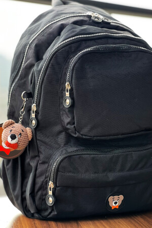 Schwarzer Unisex-Rucksack für die Schule – Laptop- und Reisetasche, wasserdicht – mit Amigurumi-Teddybär - 3