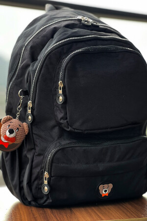 Schwarzer Unisex-Rucksack für die Schule – Laptop- und Reisetasche, wasserdicht – mit Amigurumi-Teddybär - 6