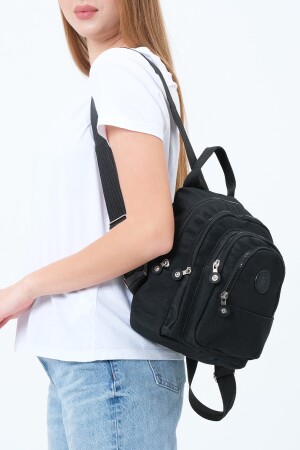 Schwarzer Unisex-Schulrucksack aus Crinkle-Stoff mit mehreren Fächern und Alltagsrucksack mit mehreren Fächern AVD3030 - 1