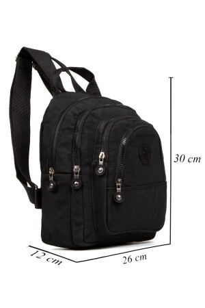 Schwarzer Unisex-Schulrucksack aus Crinkle-Stoff mit mehreren Fächern und Alltagsrucksack mit mehreren Fächern AVD3030 - 3