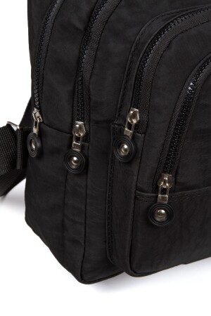 Schwarzer Unisex-Schulrucksack aus Crinkle-Stoff mit mehreren Fächern und Alltagsrucksack mit mehreren Fächern AVD3030 - 6