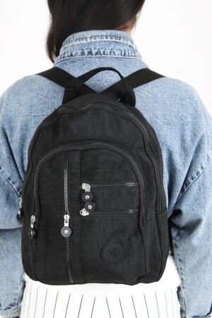 Schwarzer, wasserdichter Crinkle-Rucksack mit vier Fächern, Unisex, Schwarz, Rucksack mit 5 Fächern, Crinkle - 1