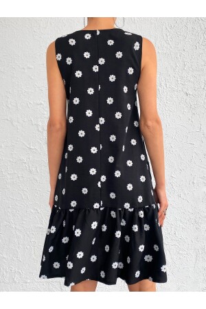 Schwarzes, ärmelloses Rock-Rüschenkleid mit Gänseblümchenmuster für Damen ARM-22Y001123 - 4