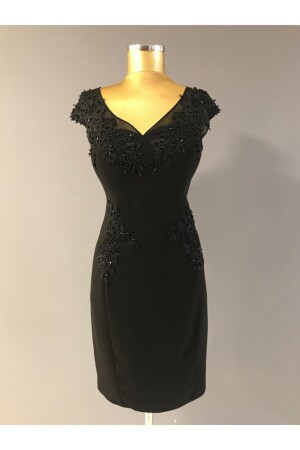 Schwarzes Damen-Abendkleid aus Crêpe-Stoff, Stoned, Trendabiye K:084 - 1