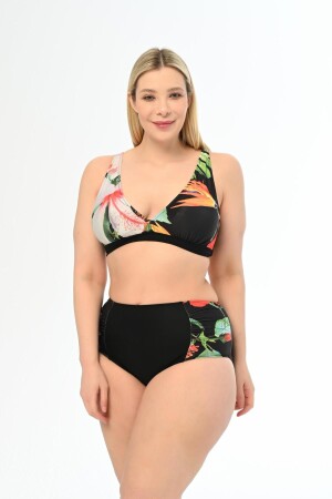 Schwarzes Damen-Bikini-Set mit authentischem Muster, Übergröße, hohe Taille und Schmetterling - 1