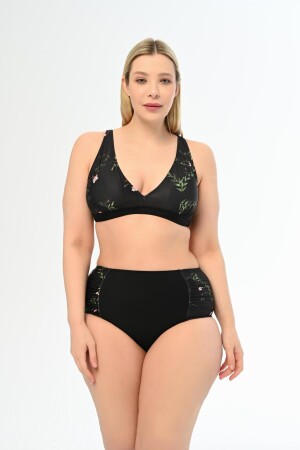 Schwarzes Damen-Bikini-Set mit Blumenmuster, Übergröße, hohe Taille und Schmetterling - 1