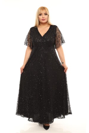 Schwarzes Degaje-Abendkleid mit Mesh-Pailletten in Übergröße für Damen - 1