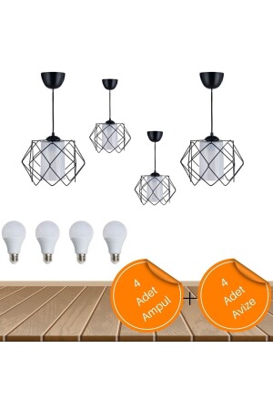 Schwarzes Design, weißes Glimmerglas, mehreckig, Wohnzimmer, Schlafzimmer, Kinderzimmer, 4 Stück Kronleuchter, 4 Stück LED-Glühbirne YVZ017 - 2