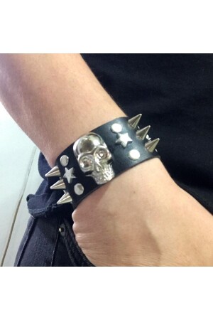 Schwarzes, detailgetreues Thorny Skull-Lederarmband KBL163 - 1