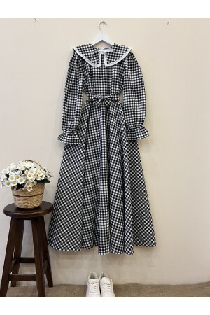 Schwarzes Gingham-Kleid mit Hijab-Mobilkragen - 1