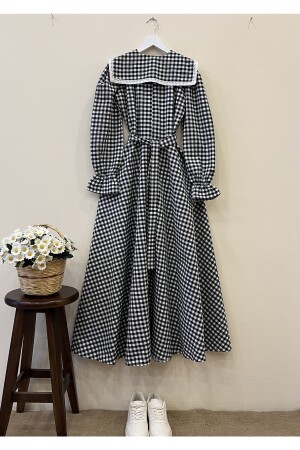 Schwarzes Gingham-Kleid mit Hijab-Mobilkragen - 2