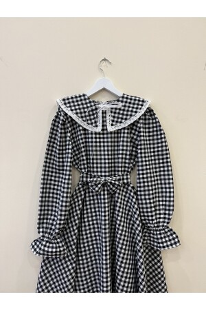 Schwarzes Gingham-Kleid mit Hijab-Mobilkragen - 3