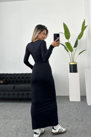 Schwarzes Hailey-Maxikleid mit langen Ärmeln für Damen - 3