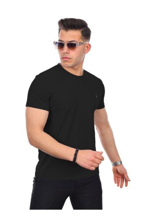 Schwarzes Herren-Basic-T-Shirt aus 100 % Baumwolle ohne Unterwäsche, Standard-Passform - 1