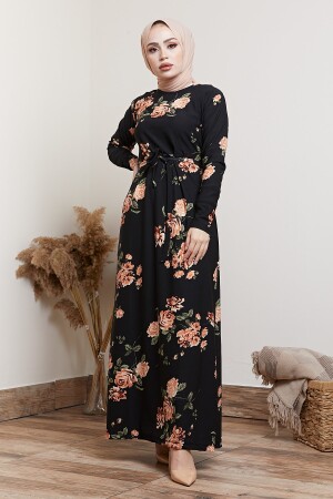 Schwarzes Hijab-Kleid mit Blumenmuster für Damen - 1