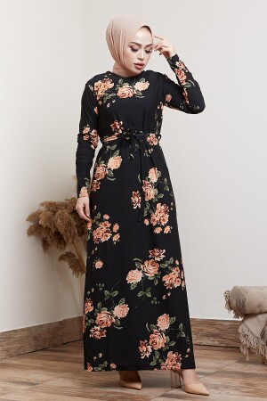 Schwarzes Hijab-Kleid mit Blumenmuster für Damen - 2