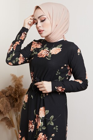 Schwarzes Hijab-Kleid mit Blumenmuster für Damen - 3