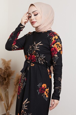 Schwarzes Hijab-Kleid mit Blumenmuster für Damen - 2