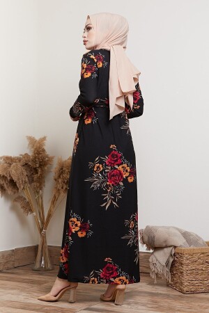 Schwarzes Hijab-Kleid mit Blumenmuster für Damen - 3