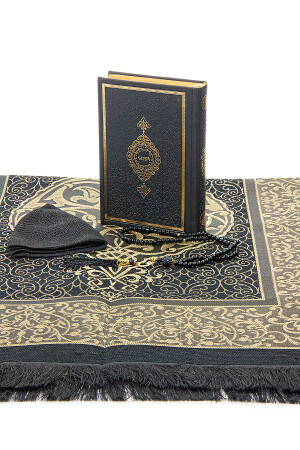 Schwarzes Koran-Geschenk-Gebetsteppich-Set aus Thermoleder, geeignet für die Mitgift des Bräutigams, 115 x 60 - 5