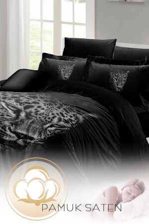 Schwarzes Leoparden-Doppelbettbezug-Set, speziell gewebter Baumwollsatin, 3D-Sonderdesign MONOHOME24598 - 6