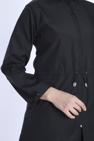 Schwarzes Lycra-Kopftuch, 4-teiliger, vollständig bedeckter, wasserabweisender, schnell trocknender Hijab-Badeanzug mit Reißverschluss TMS1011 - 3