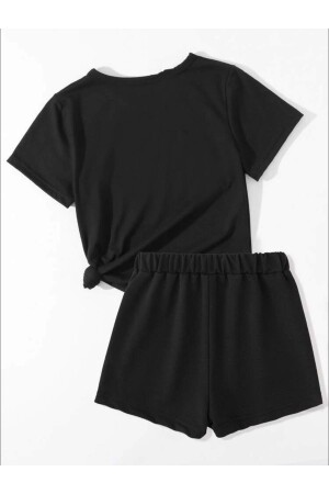 Schwarzes Mädchen-Jungen-Shorts-T-Shirt-Set mit Gänseblümchen-Print Kalpp3 - 4