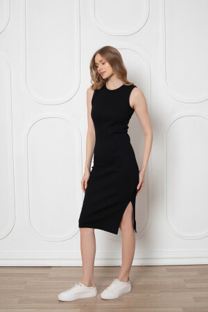 Schwarzes Midi-Bleistiftkleid mit Schlitz Rmr90090 - 2