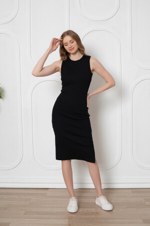 Schwarzes Midi-Bleistiftkleid mit Schlitz Rmr90090 - 5