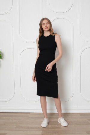 Schwarzes Midi-Bleistiftkleid mit Schlitz Rmr90090 - 7