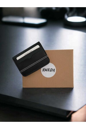 Schwarzes minimalistisches Kartenetui und Portemonnaie mit 20 Kartenfächern, Herren-Kartenetui aus Leder, klein, awd90 - 4