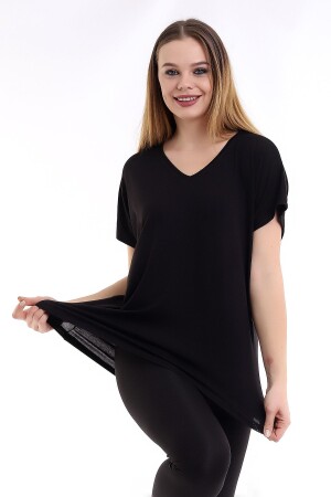 Schwarzes Oversize-Basic-T-Shirt mit V-Ausschnitt für Damen in Übergröße - 8