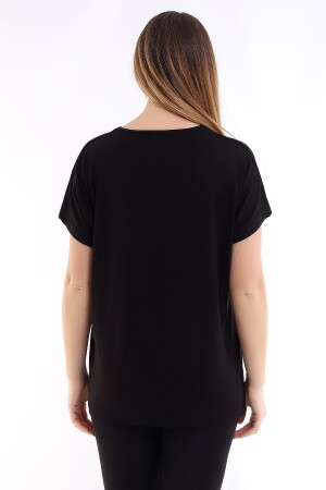 Schwarzes Oversize-Basic-T-Shirt mit V-Ausschnitt für Damen in Übergröße - 9