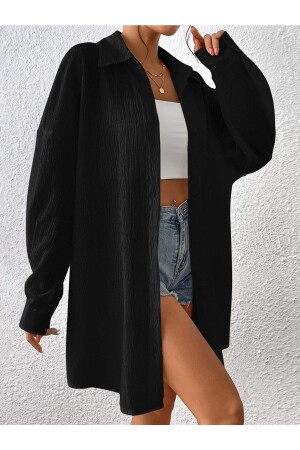 Schwarzes Oversize-Longshirt für Damen - 1