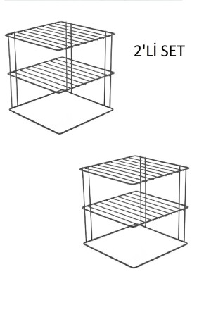 Schwarzes Regal für 2 Teller, 3-lagiges Tellerregal für Küche und Theke. - 4