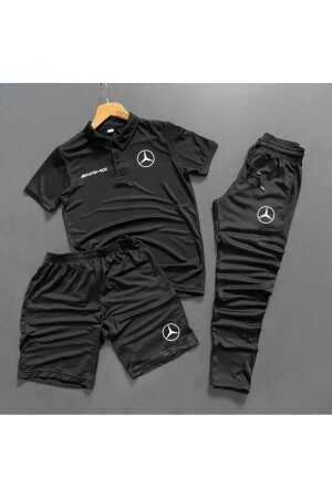 Schwarzes Scuba-Shorts-Trainingsset mit Polokragen - 1