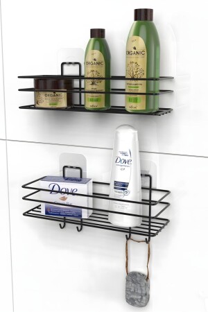 Schwarzes selbstklebendes 2er-Set Badezimmer-Organizer, Shampoo-Halter, Badezimmer-Regal, Duschregal-Organizer - 1