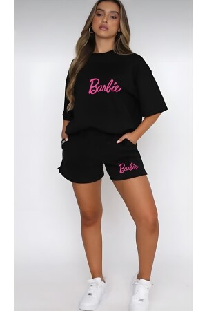 Schwarzes Shorts-Set mit Barbie-Print für Damen - 4