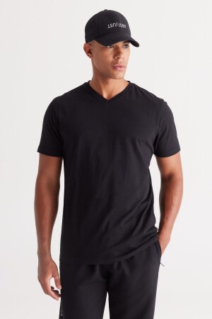 Schwarzes Slim-Fit-T-Shirt mit V-Ausschnitt für Herren aus 100 % Baumwolle - 1