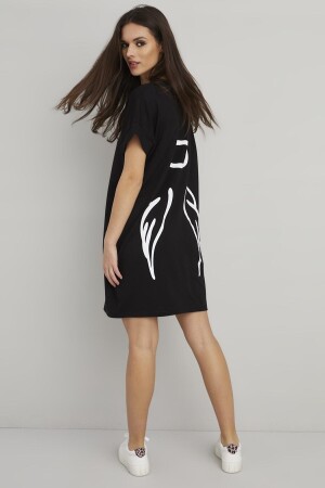 Schwarzes T-Shirt-Kleid mit bedruckten Taschen für Damen - 1